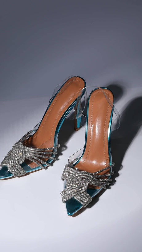 SANDALEN MIT KRISTALLVERZIERUNG IN BLAU