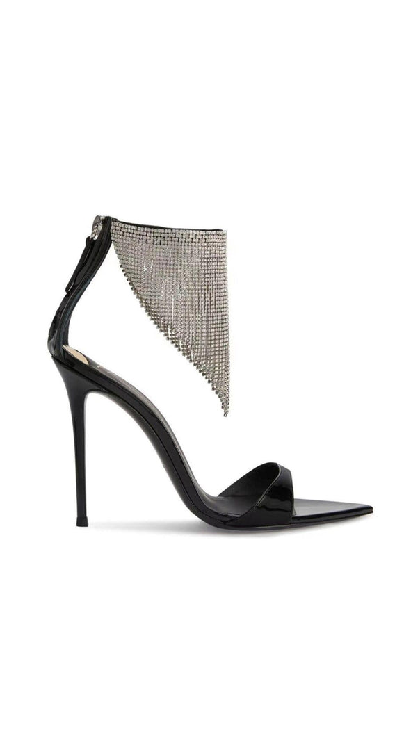AIIZIE CRYSTAL TASSEL HEELS IN BLACK - product image