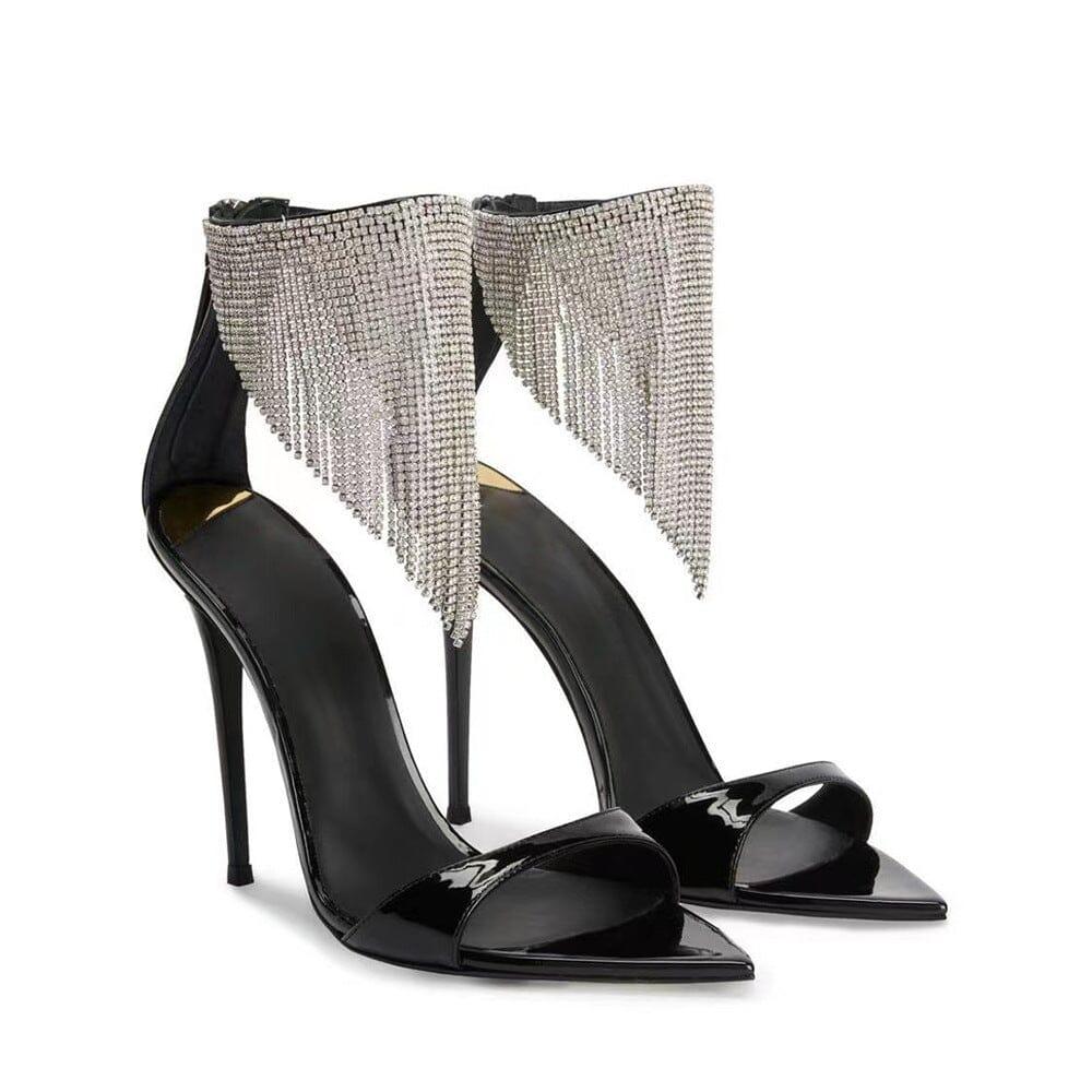 AIIZIE CRYSTAL TASSEL HEELS IN BLACK - product image