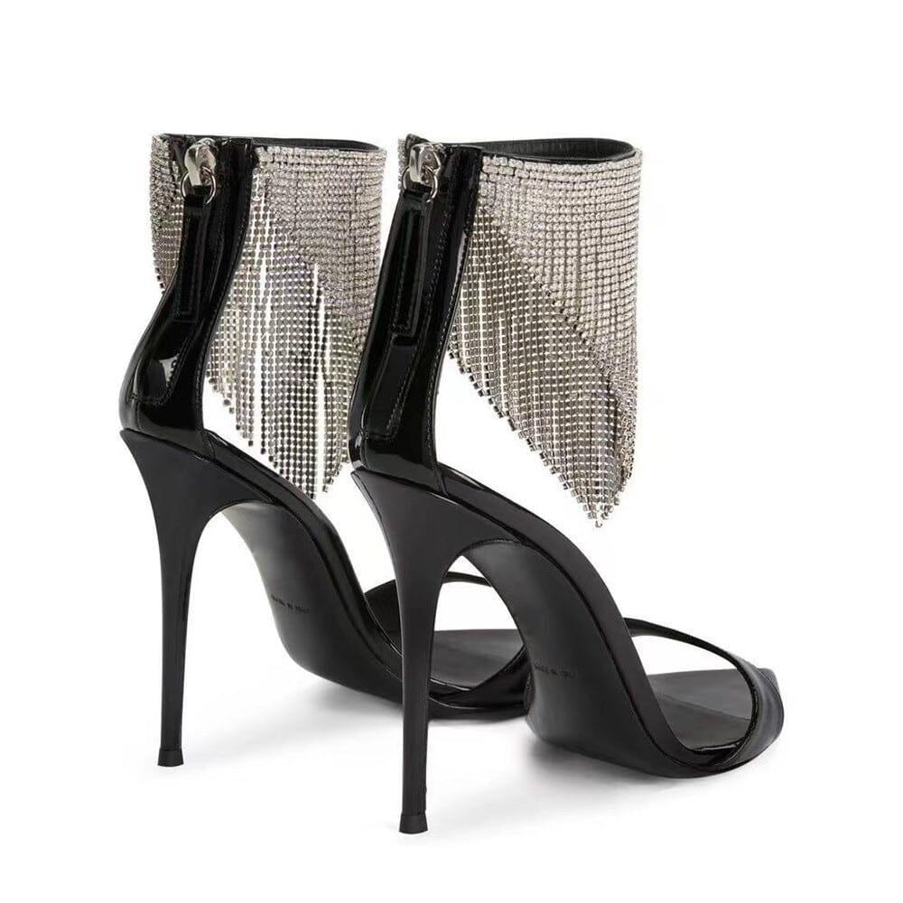 AIIZIE CRYSTAL TASSEL HEELS IN BLACK - product image
