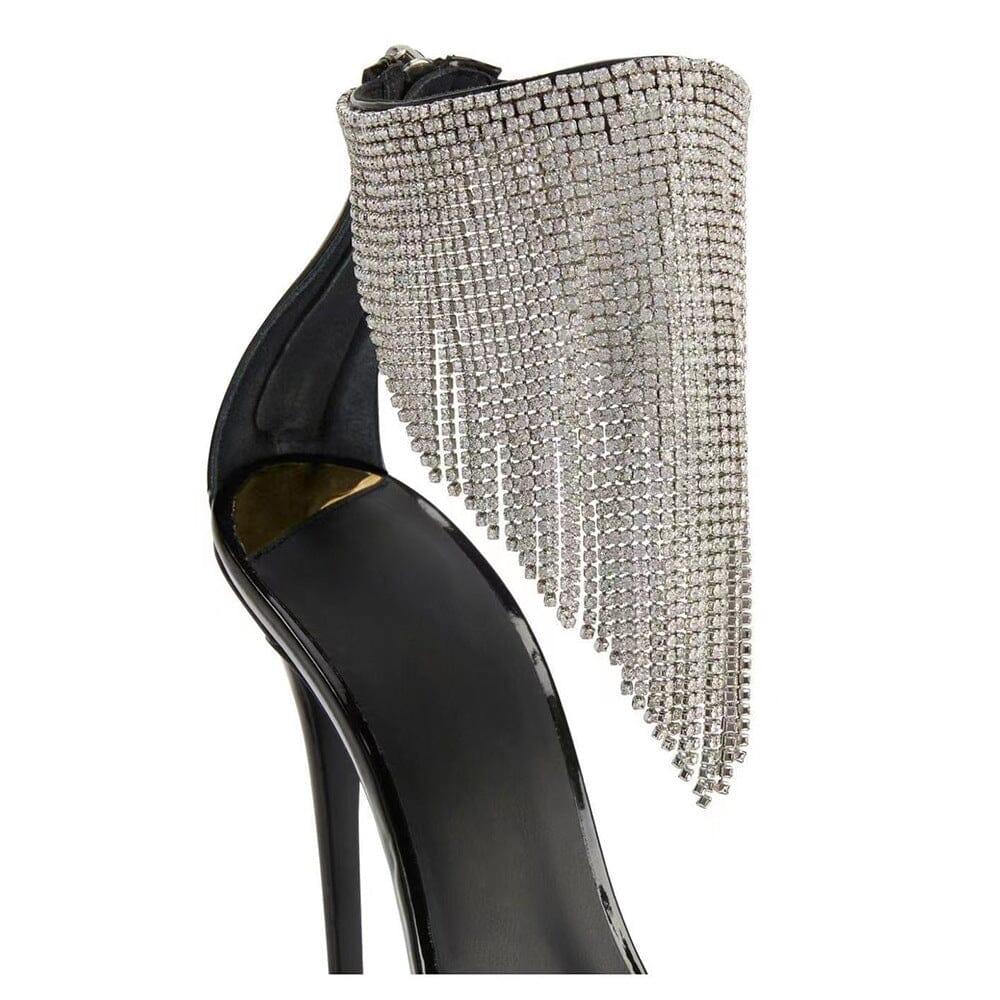 AIIZIE CRYSTAL TASSEL HEELS IN BLACK - product image
