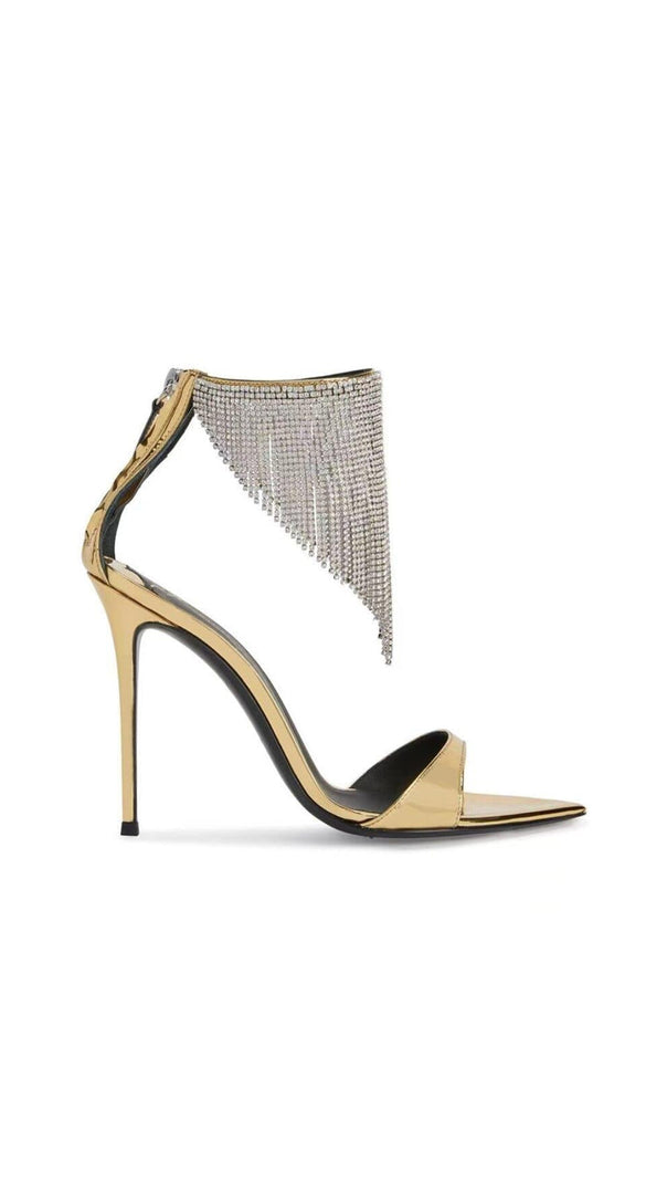 AIIZIE CRYSTAL TASSEL HEELS IN GOLD - product image