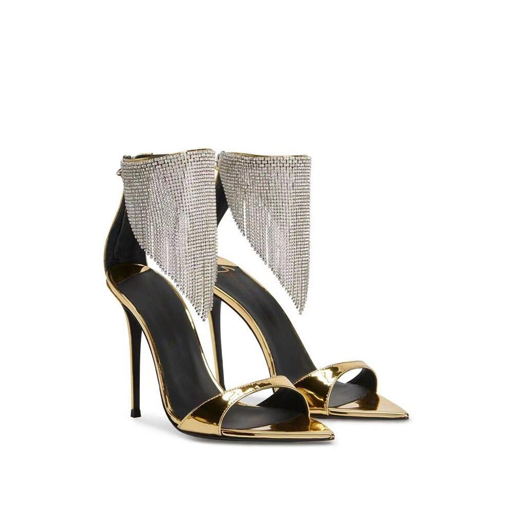 AIIZIE CRYSTAL TASSEL HEELS IN GOLD - product image