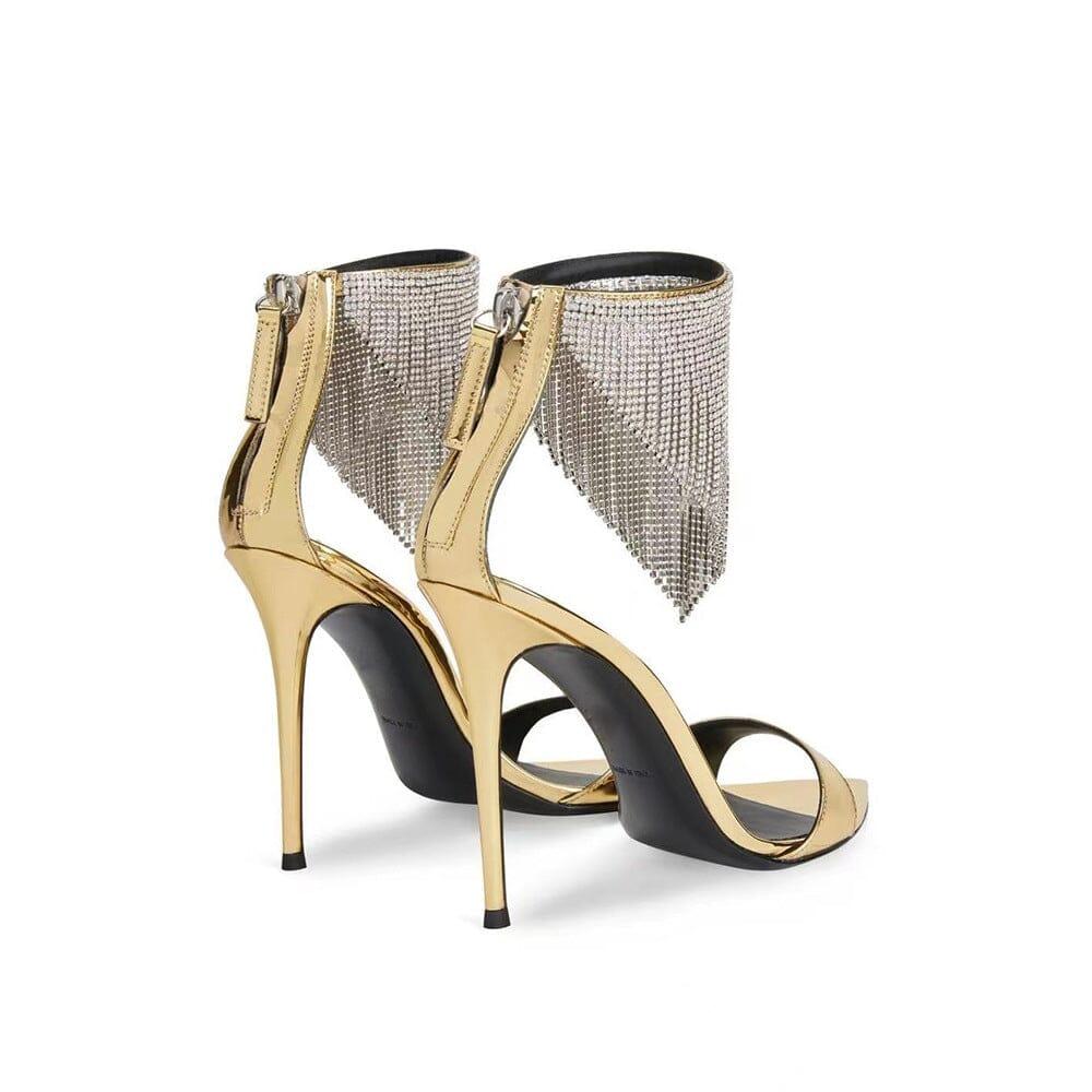 AIIZIE CRYSTAL TASSEL HEELS IN GOLD - product image