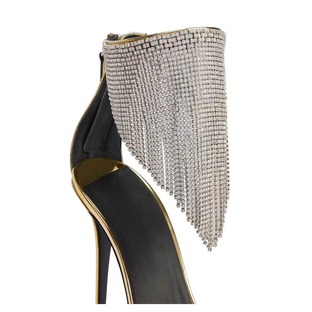 AIIZIE CRYSTAL TASSEL HEELS IN GOLD - product image
