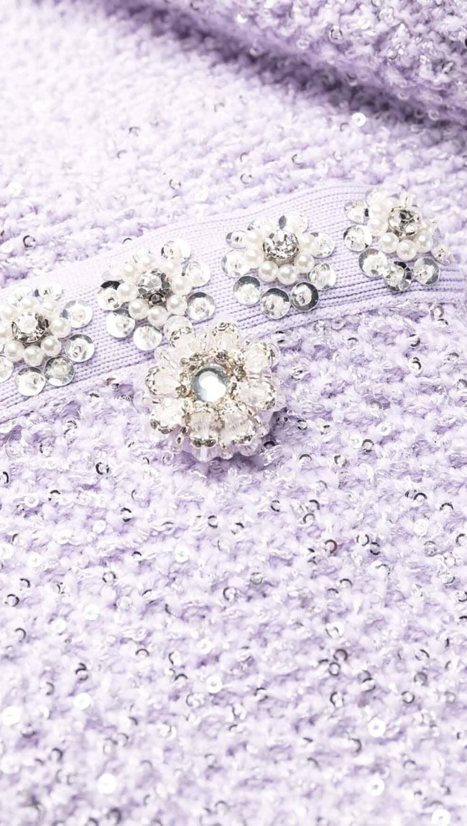 CRYSTAL-EMBELLISHED BUTTON MINI DRESS IN LILAC