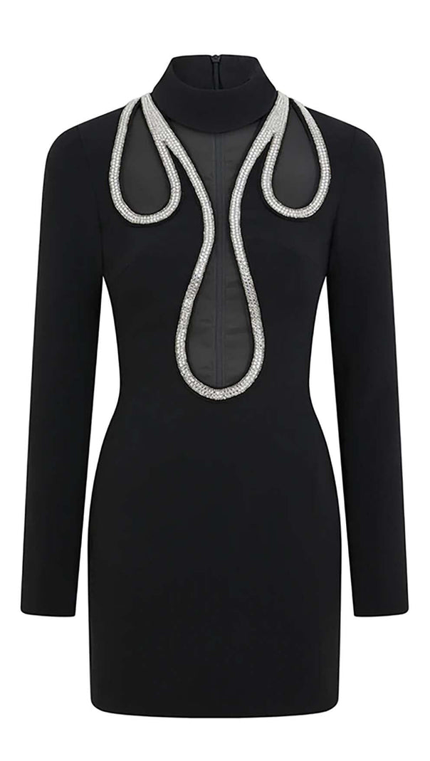 AIIZIE CRYSTAL-EMBELLISHED FLAME MINI DRESS IN BLACK - product image