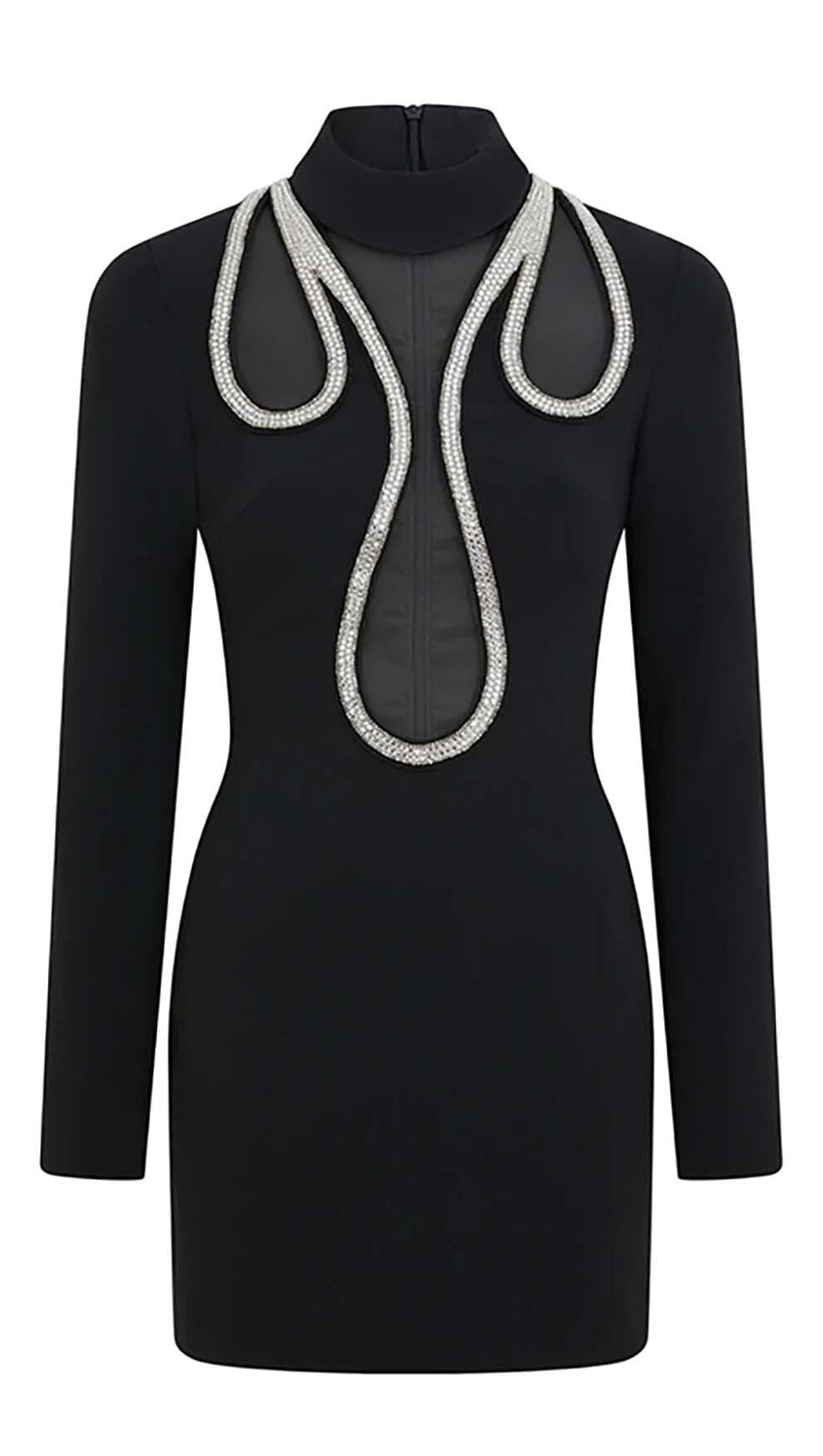 CRYSTAL-EMBELLISHED FLAME MINI DRESS IN BLACK