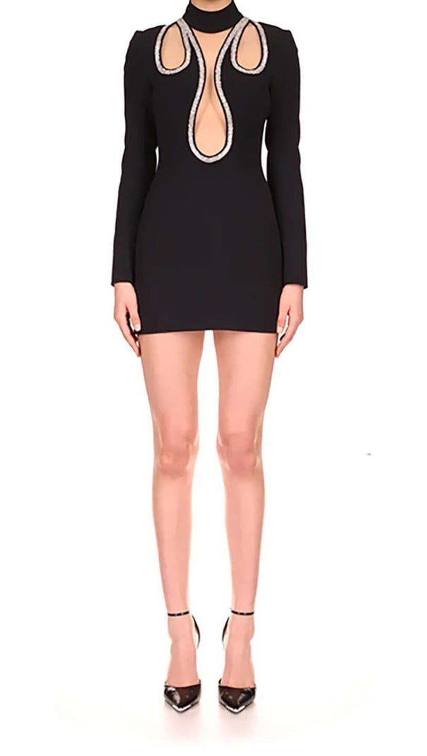 AIIZIE CRYSTAL-EMBELLISHED FLAME MINI DRESS IN BLACK - product image