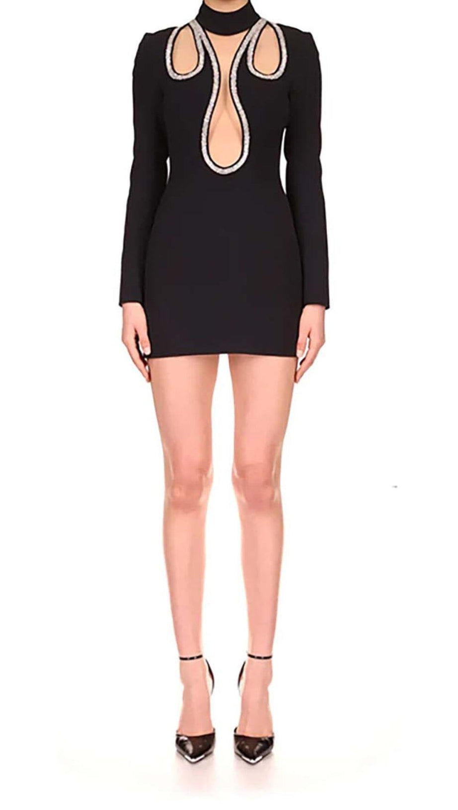 CRYSTAL-EMBELLISHED FLAME MINI DRESS IN BLACK