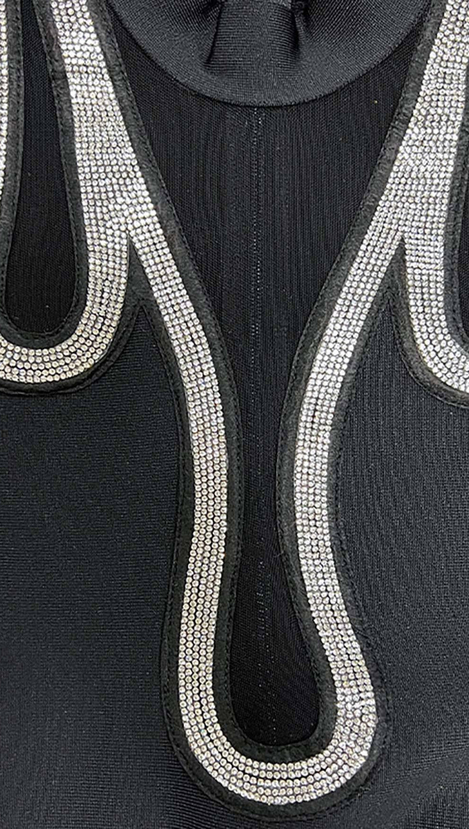 CRYSTAL-EMBELLISHED FLAME MINI DRESS IN BLACK
