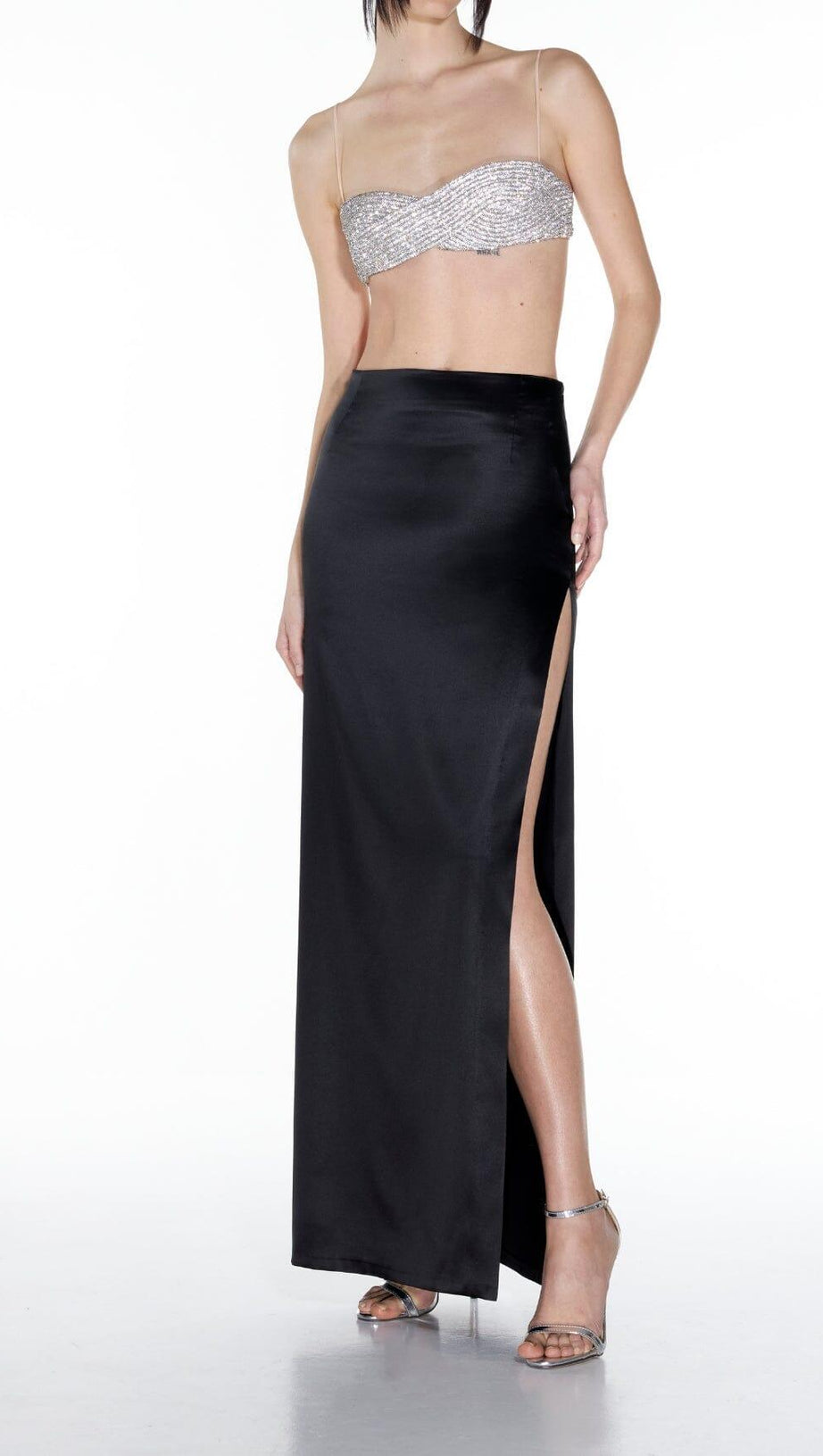 CRYSTALS BANDEAU TOP IN SILVER