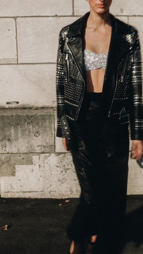 CRYSTALS BANDEAU TOP IN SILVER