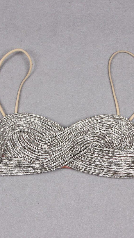 CRYSTALS BANDEAU TOP IN SILVER