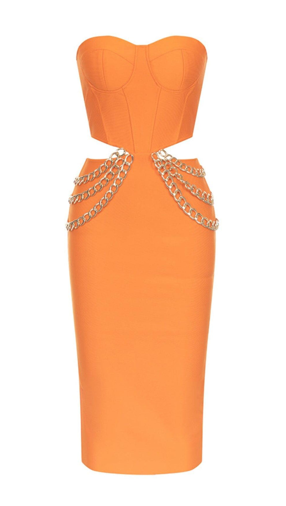 CUT OUT CORSET MIDI DRESS IN ORANGE