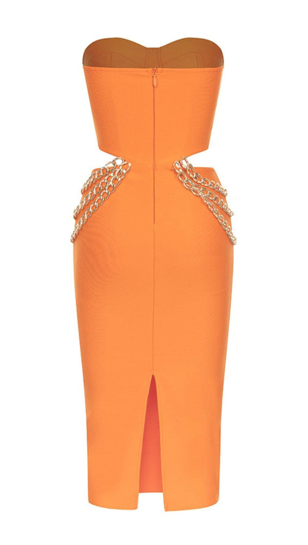 MIDIKLEID MIT AUSSCHNITT IN ORANGE 