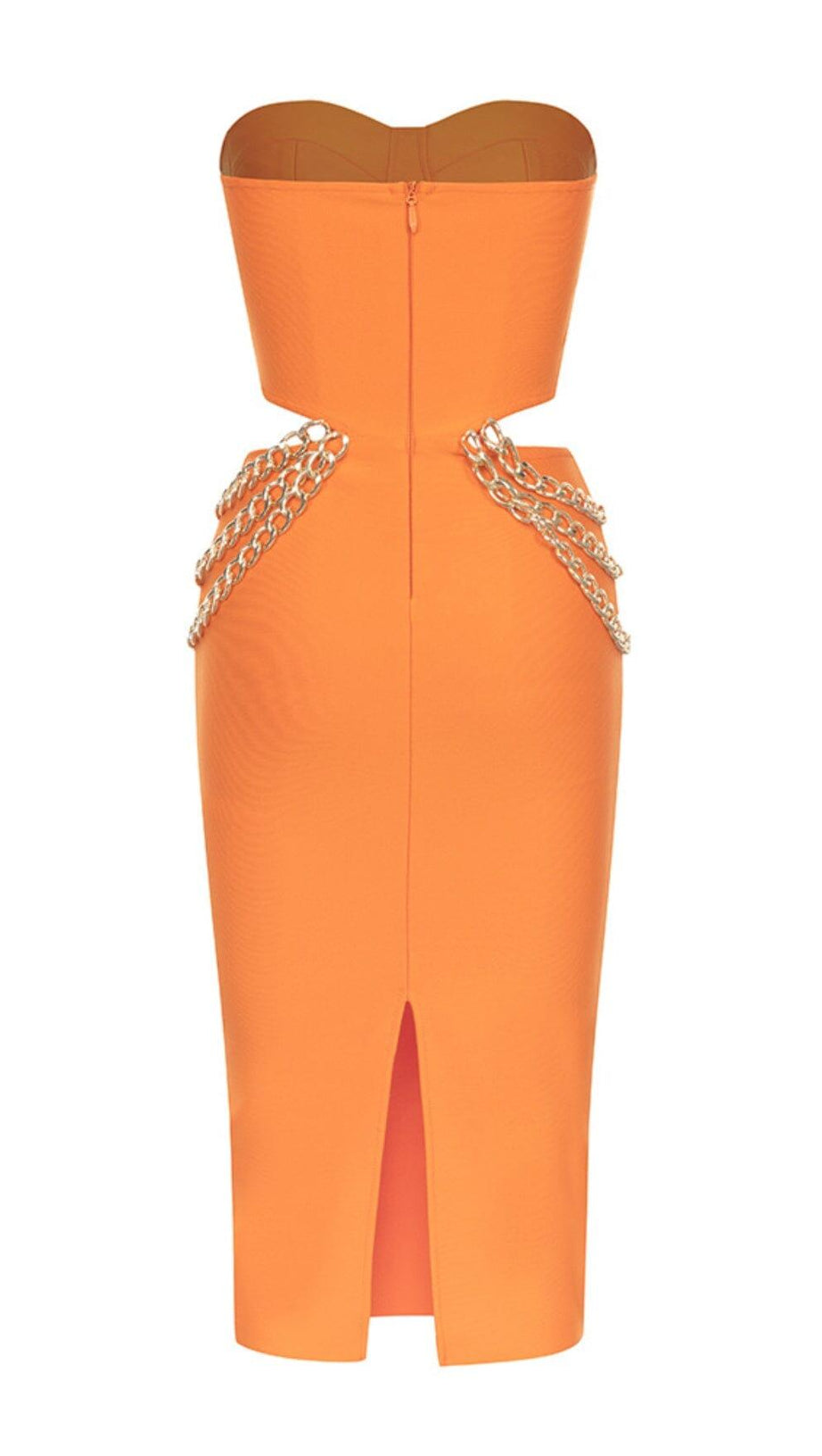 MIDIKLEID MIT AUSSCHNITT IN ORANGE 