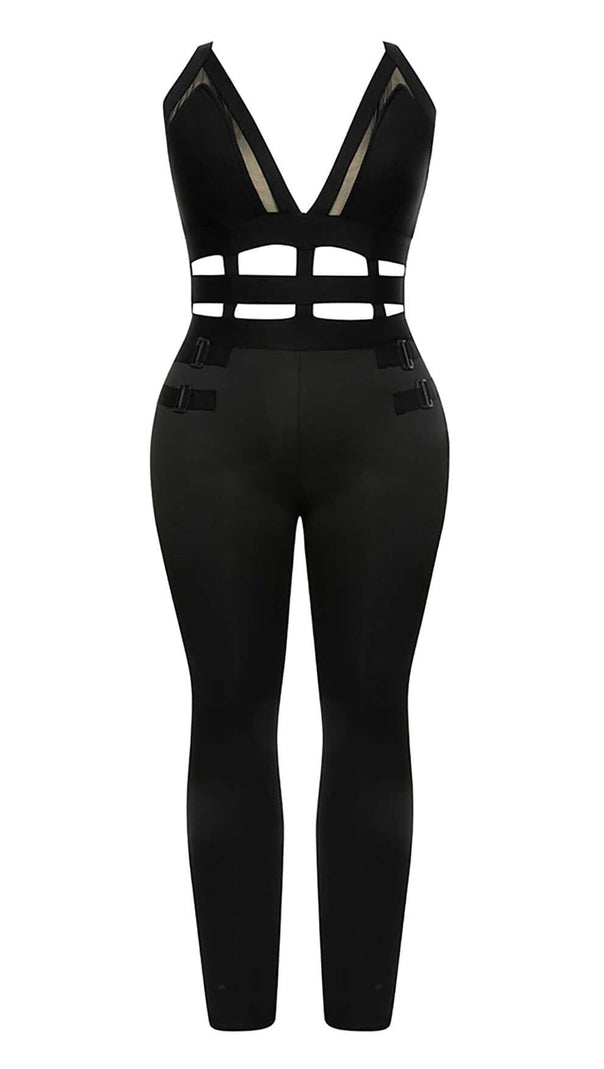 AIIZIE CUT OUT DETAILED ZIPPER BACK JUMPSUIT IN BLACK - product image