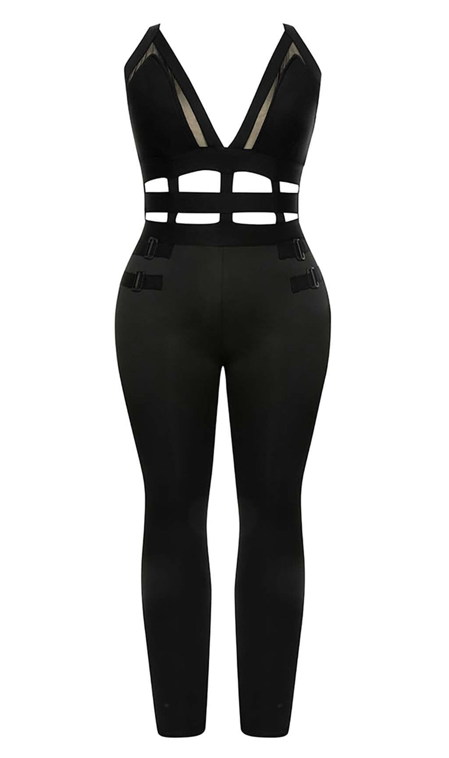 CUT OUT DETAILED ZIPPER BACK JUMPSUIT IN BLACK