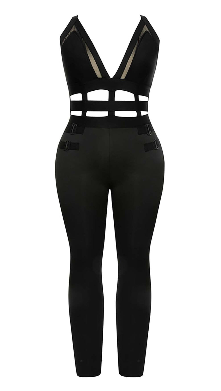 CUT OUT DETAILED ZIPPER BACK JUMPSUIT IN BLACK