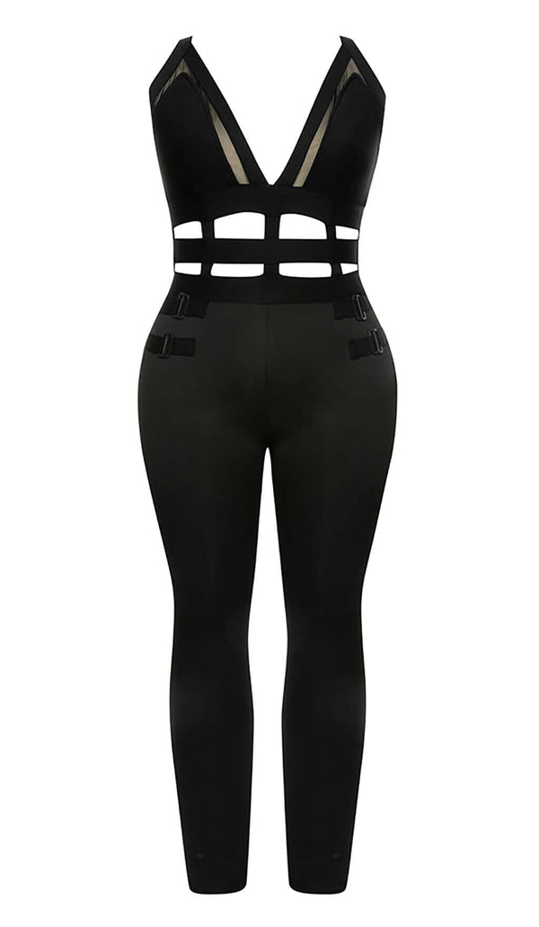 CUT OUT DETAILED ZIPPER BACK JUMPSUIT IN BLACK