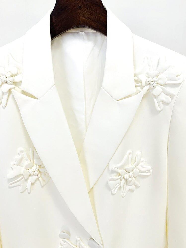 AIIZIE DOUBLE-BREASTED THREE DIMENSIONAL FLORAL SUIT JACKET IN WHITE - product image
