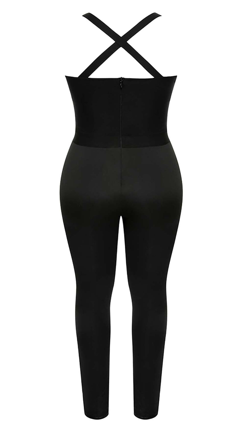 Schwarzer Jumpsuit mit Zierausschnitten und Reißverschluss auf der Rückseite