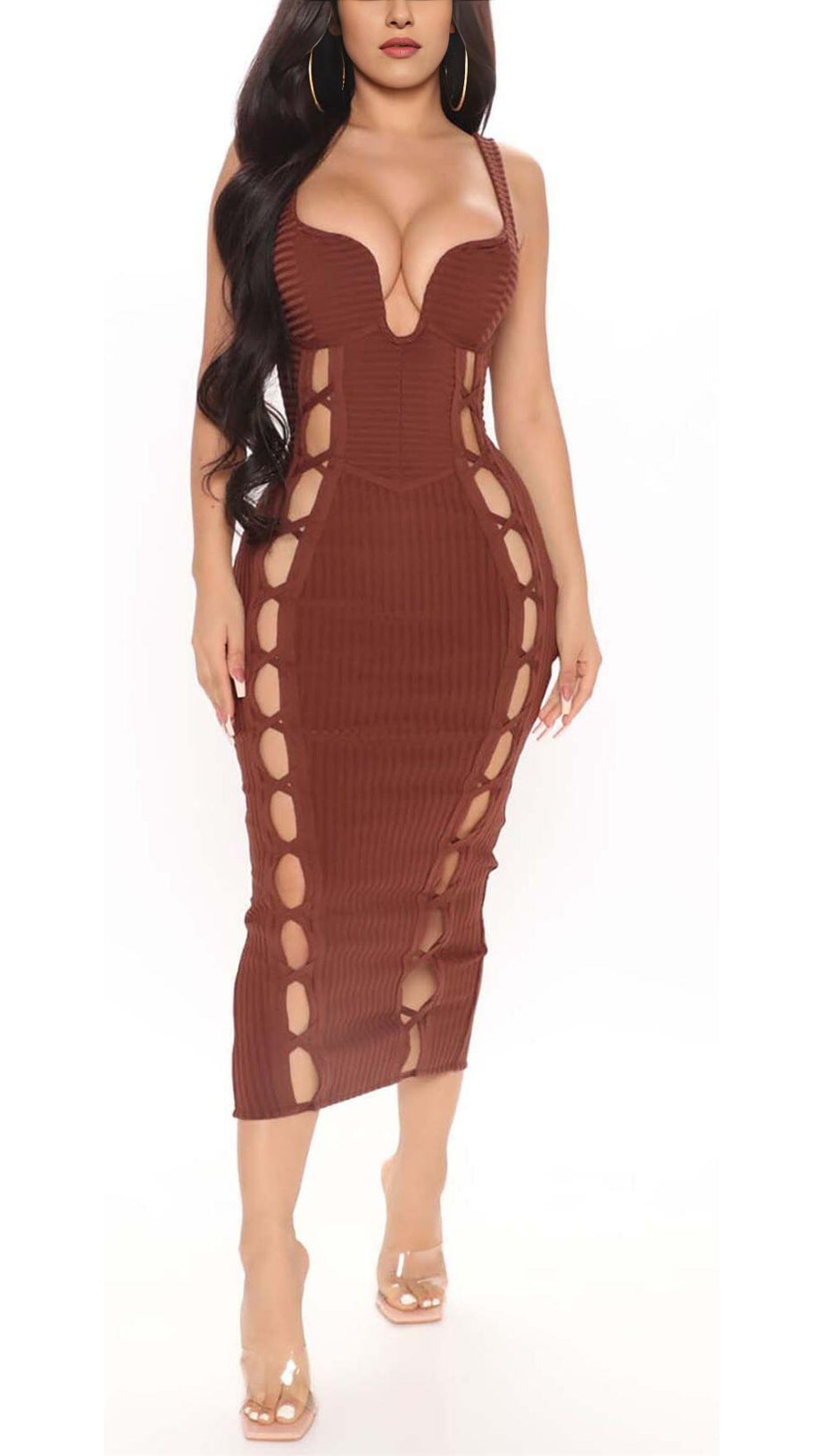 MIDIKLEID MIT AUSSCHNITT UND KÜNSTLICHER SCHNÜRUNG