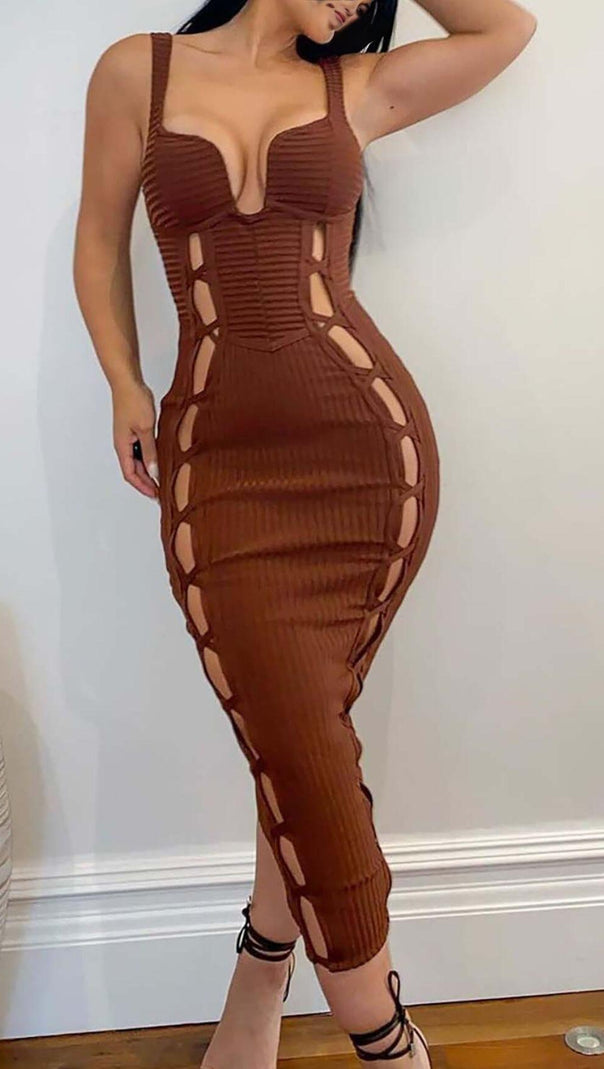 AIIZIE CUT OUT FAUX LACE UP MIDI DRESS - product image