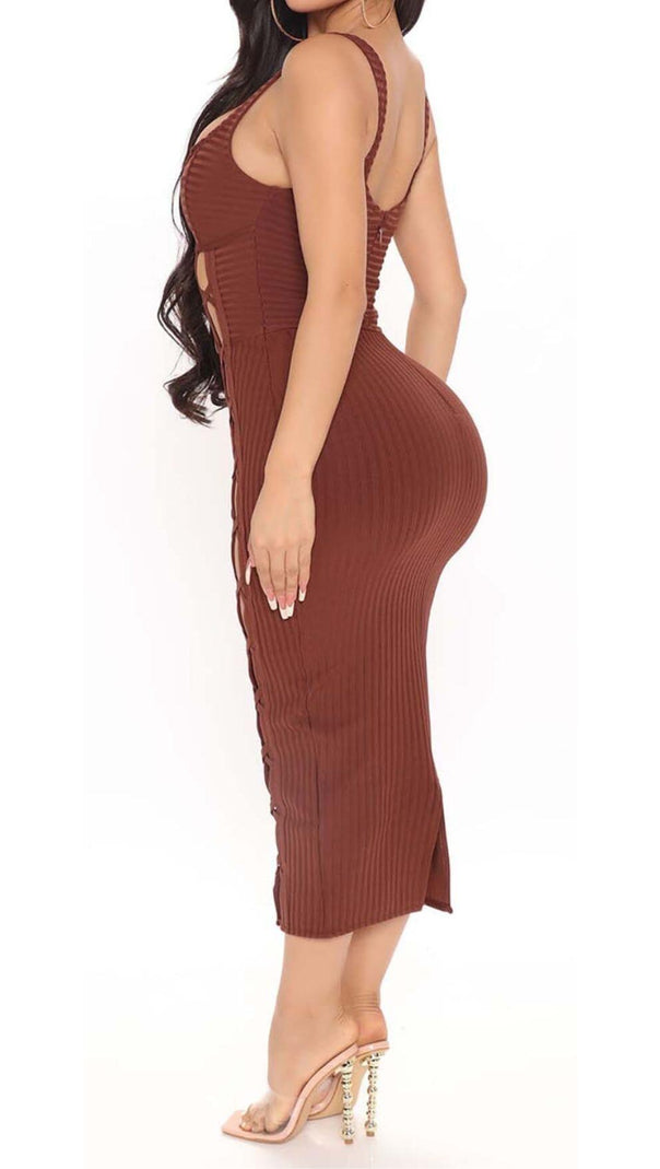 AIIZIE CUT OUT FAUX LACE UP MIDI DRESS - product image