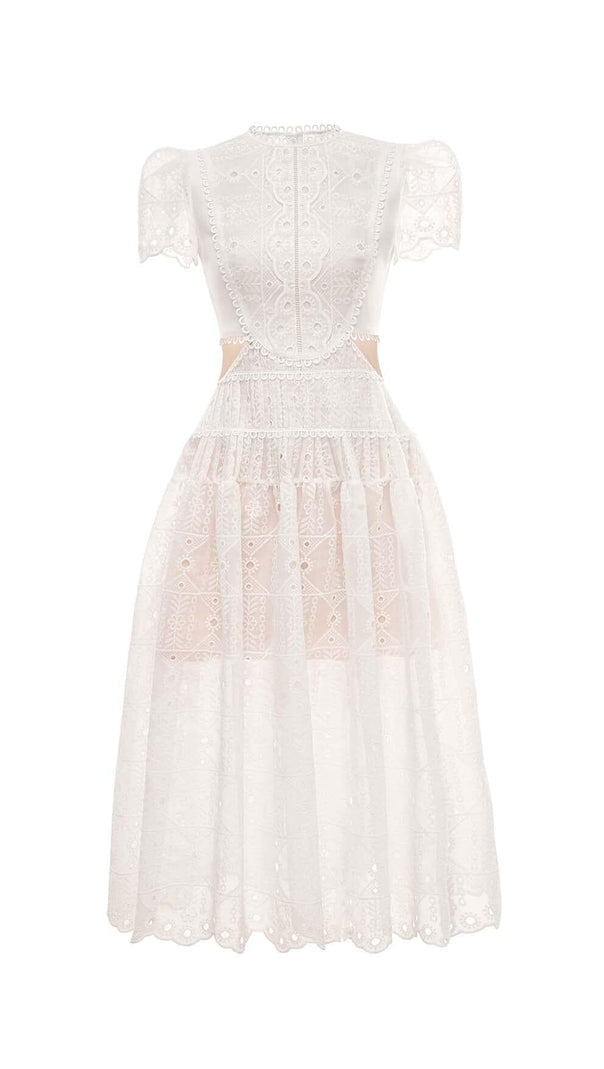 AIIZIE CUT OUT LACE DETAIL MIDI DRESS IN WHITE - product image