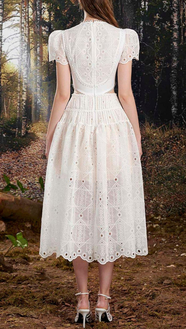 AIIZIE CUT OUT LACE DETAIL MIDI DRESS IN WHITE - product image