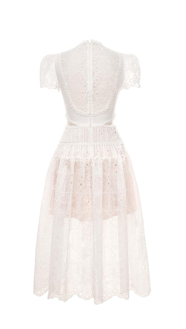AIIZIE CUT OUT LACE DETAIL MIDI DRESS IN WHITE - product image