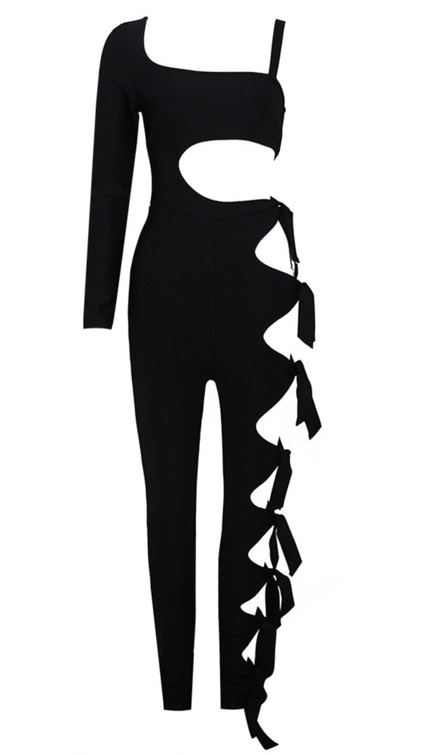 AIIZIE CUT OUT SINGLE-SLEEVE JUMPSUIT IN BLACK - product image