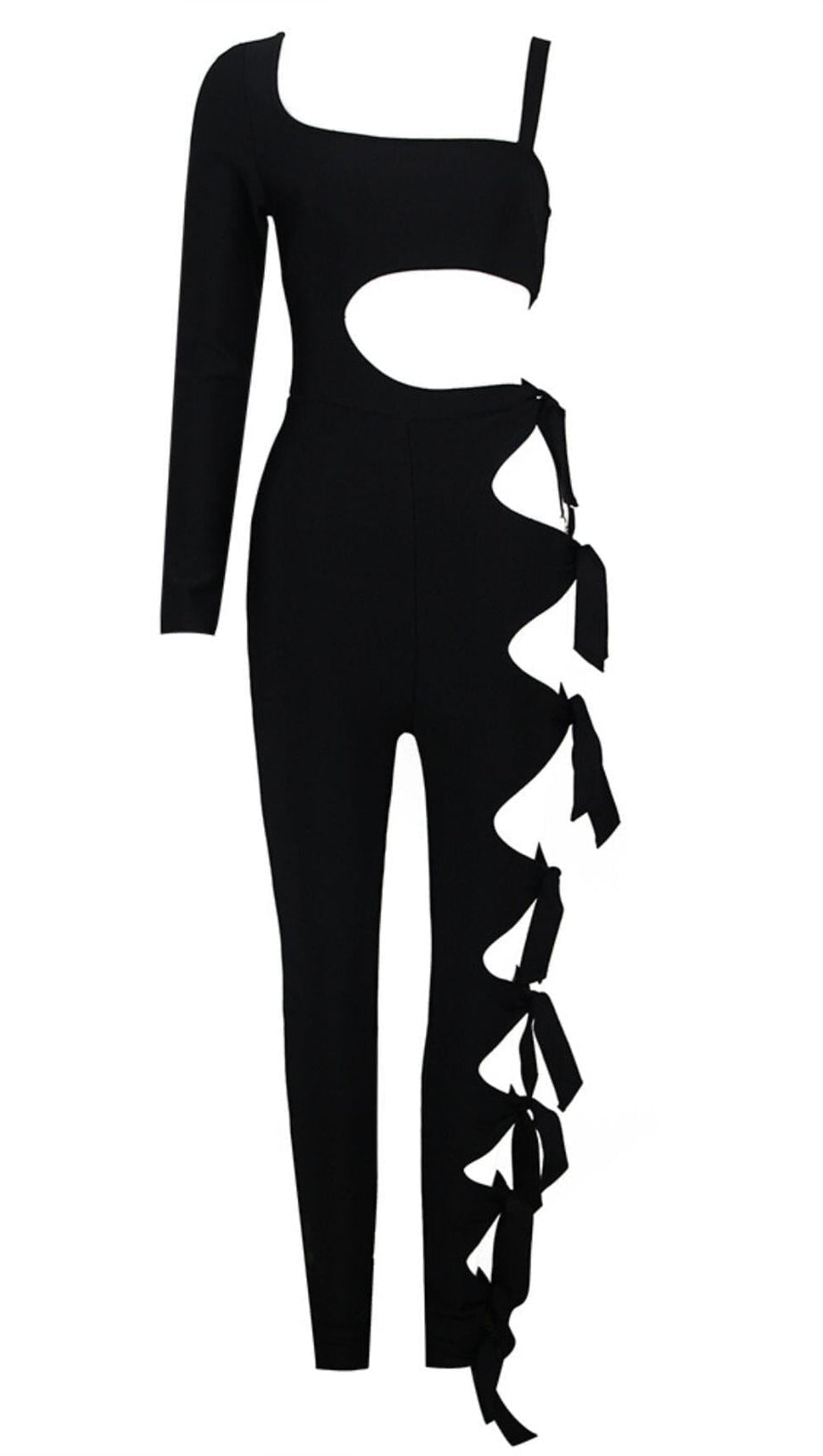 CUT OUT SINGLE-SLEEVE JUMPSUIT IN BLACK