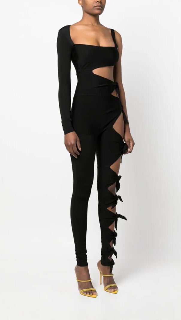 AIIZIE CUT OUT SINGLE-SLEEVE JUMPSUIT IN BLACK - product image