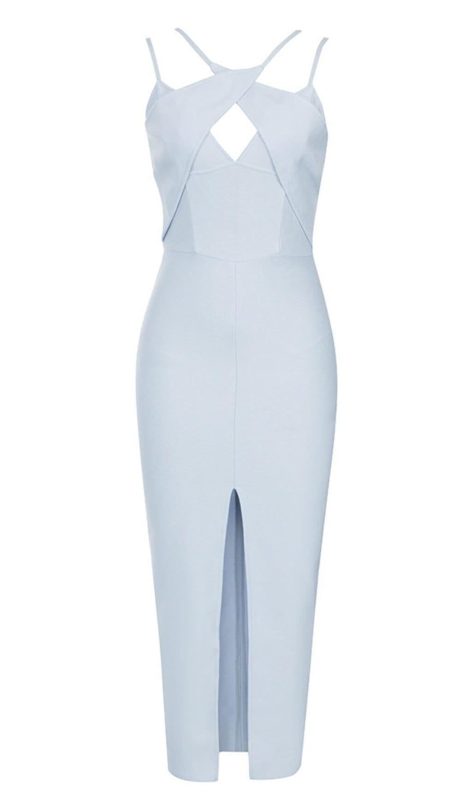 ABITO MIDI CON SPACCHI E TAGLIO IN AZZURRO CHIARO