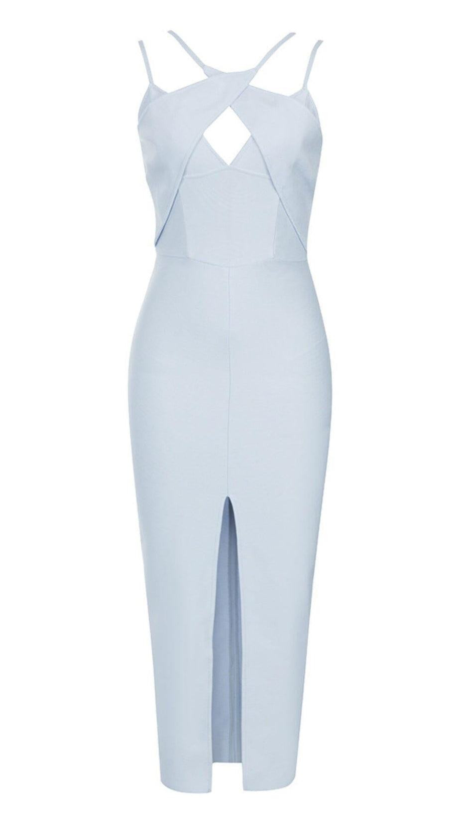 CUT OUT SPLIT MIDI DRESS IN LIGHT BLUE
