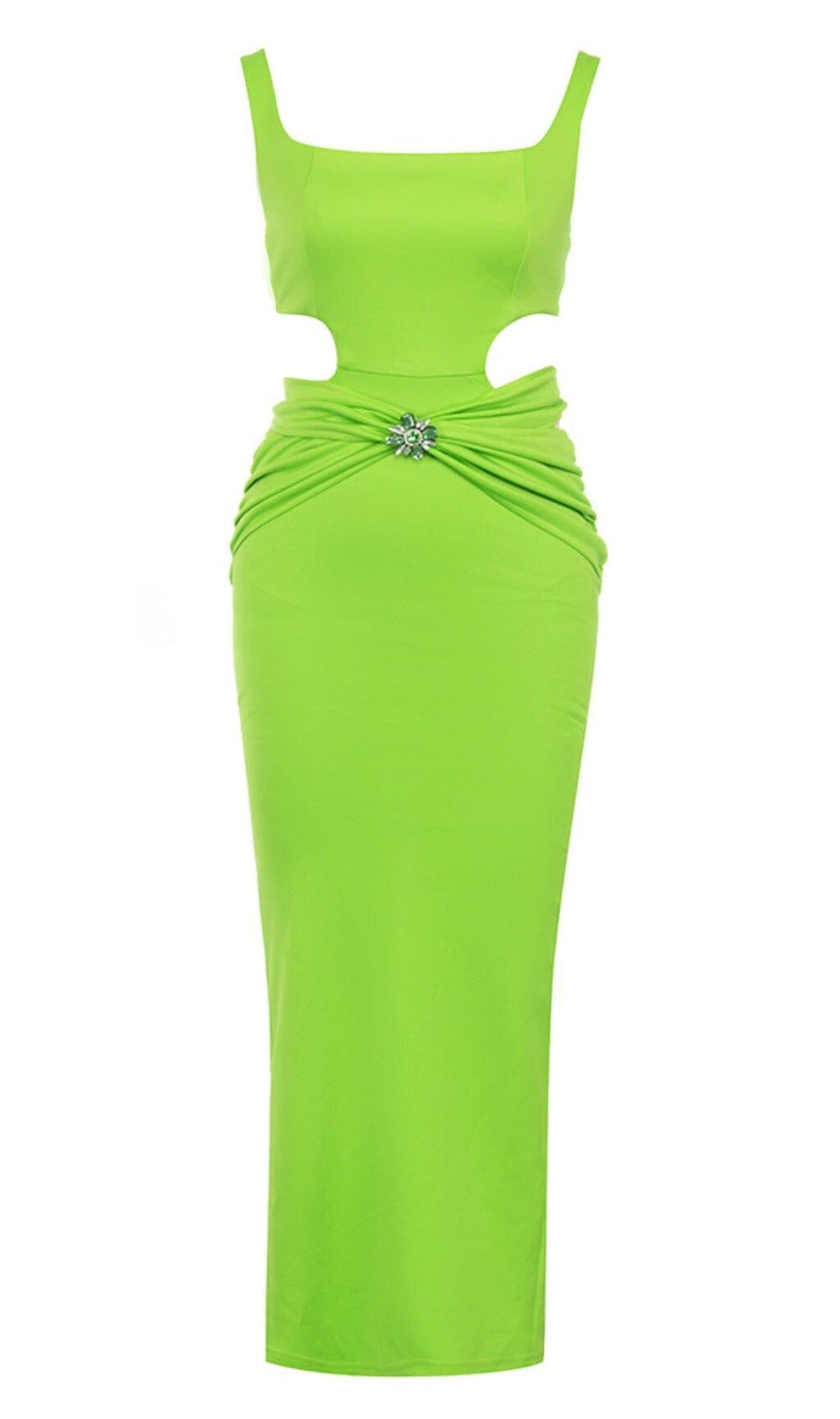 CUT OUT SPLIT MIDI DRESS IN LIME