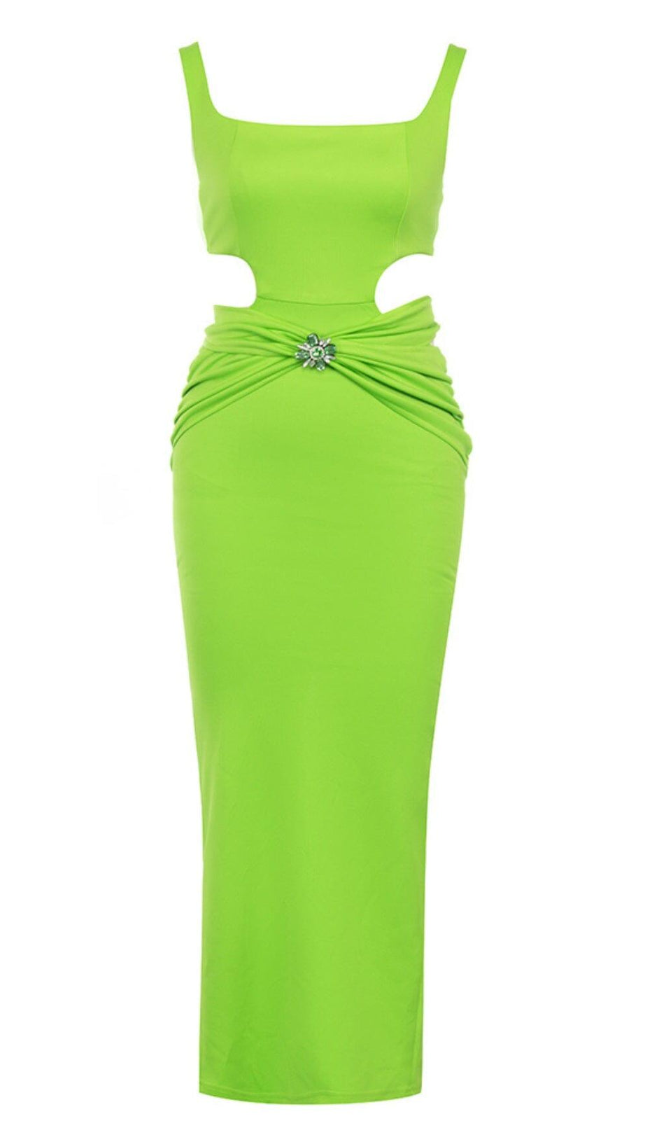 CUT OUT SPLIT MIDI DRESS IN LIME