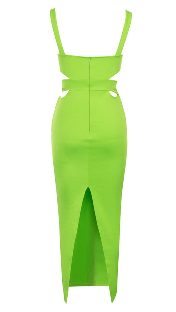 AIIZIE CUT OUT SPLIT MIDI DRESS IN LIME - product image