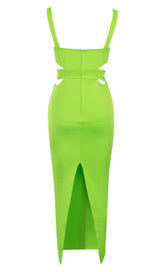 CUT OUT SPLIT MIDI DRESS IN LIME