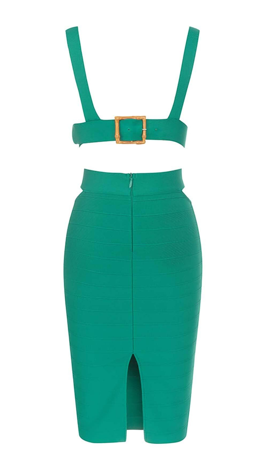 ZWEITEILIGES MIDIKLEID MIT AUSSCHNITT IN JADE