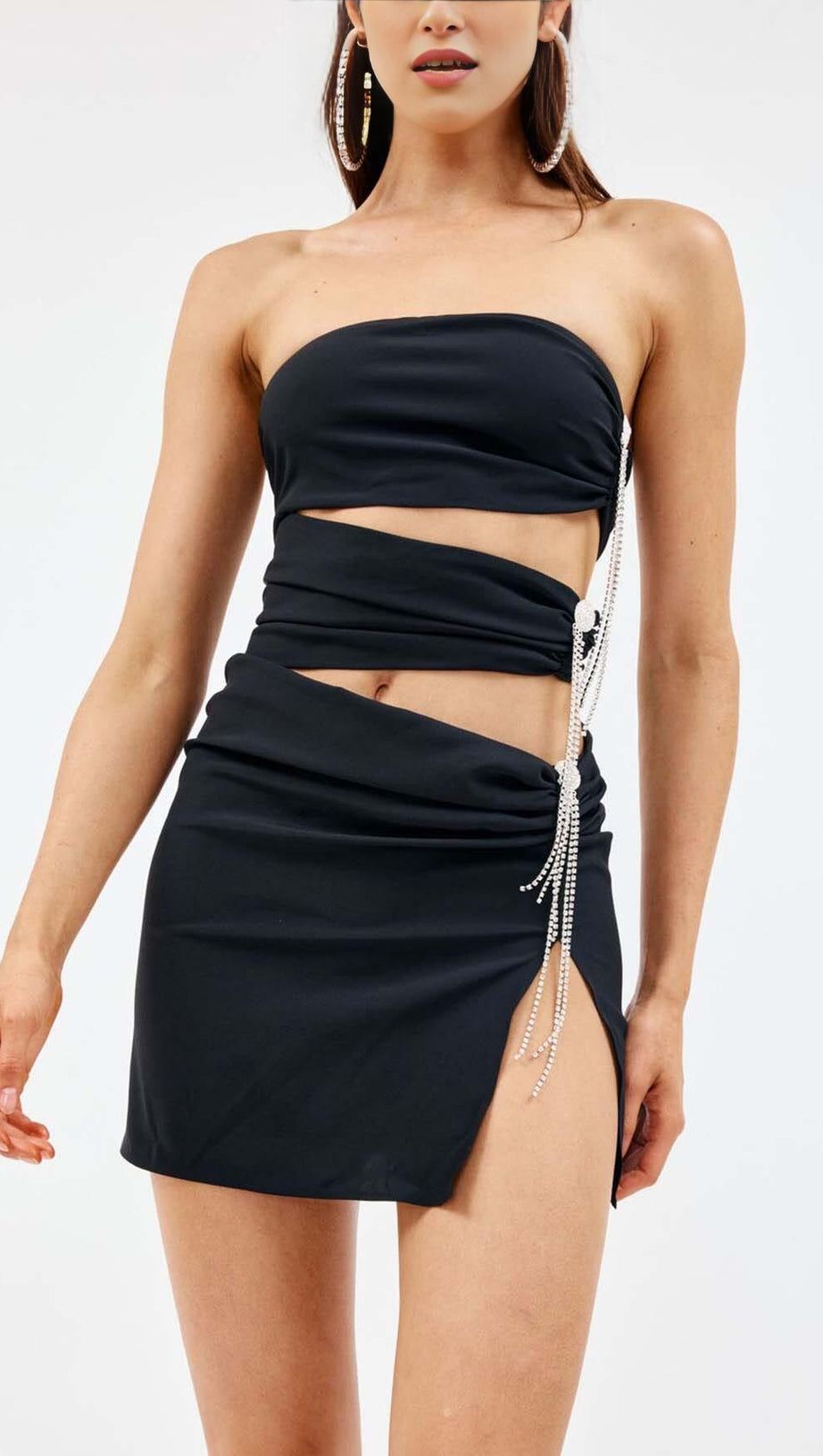 CUTOUT BANDEAU MINI DRESS IN BLACK