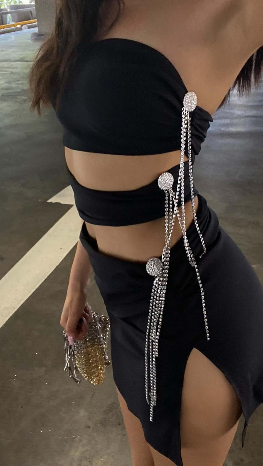 CUTOUT BANDEAU MINI DRESS IN BLACK