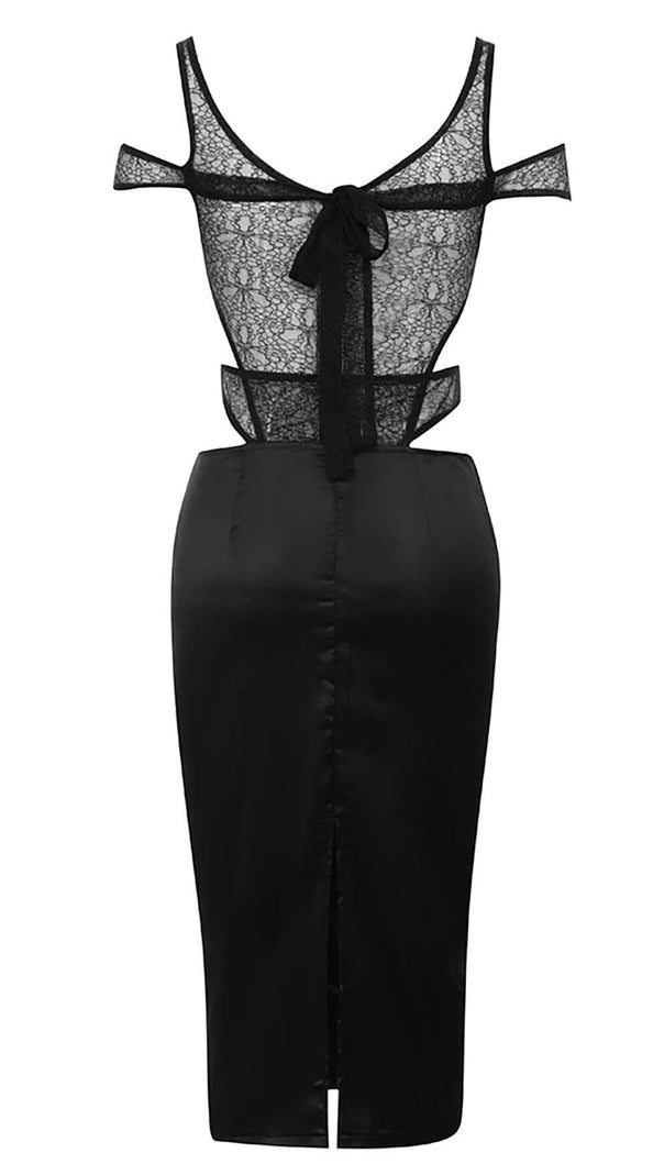 AIIZIE CUTOUT CORSET LACE MIDI DRESS IN BLACK - product image