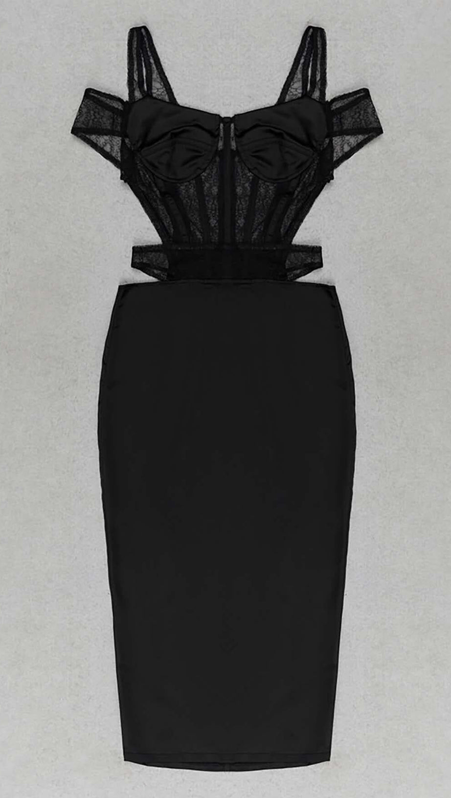 MIDIKLEID AUS CUTOUT-KORSETTSPITZE IN SCHWARZ