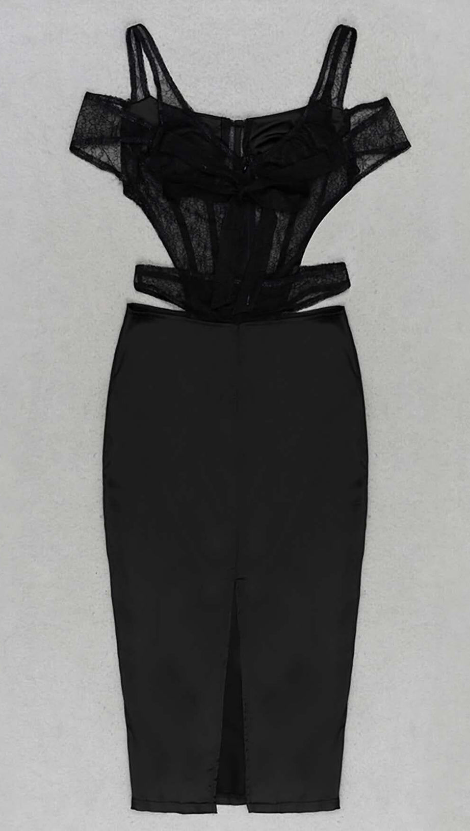 MIDIKLEID AUS CUTOUT-KORSETTSPITZE IN SCHWARZ