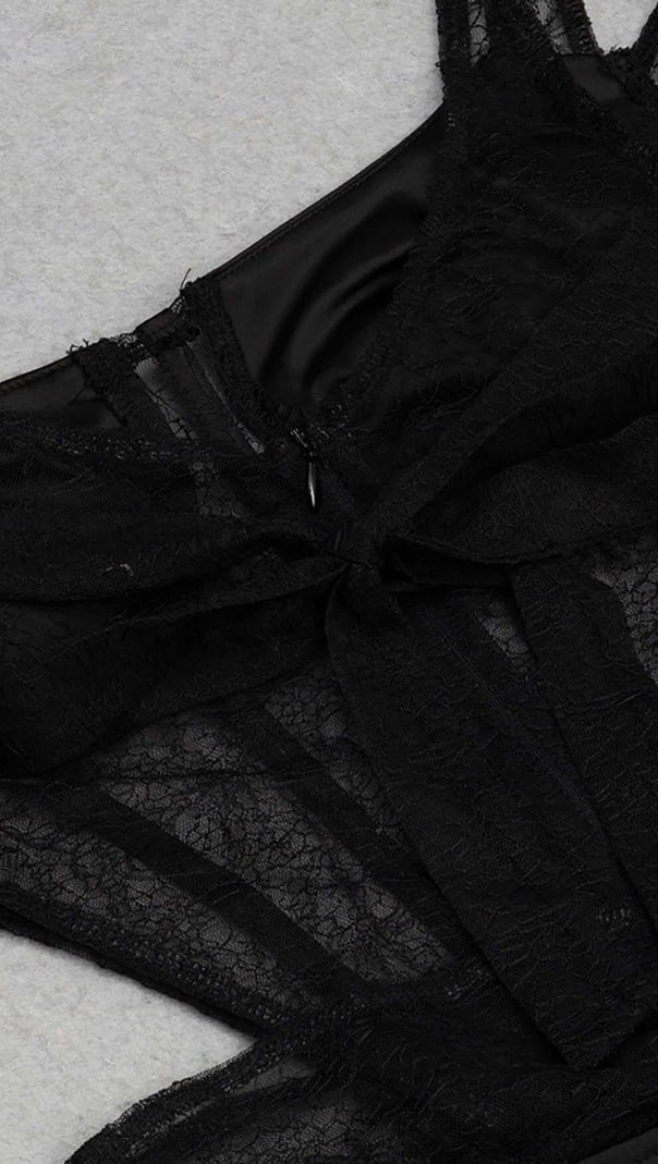 Cutout Corset Lace Midi Dress in Black