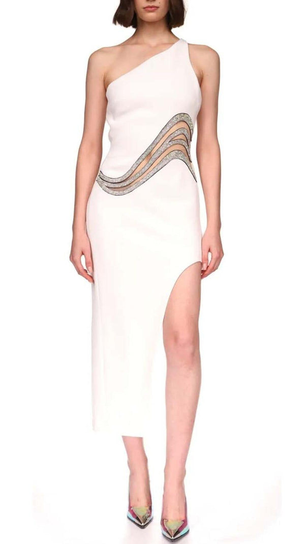 AIIZIE CUTOUT CRYSTALS HIGH-LOW DRESS IN WHITE - product image